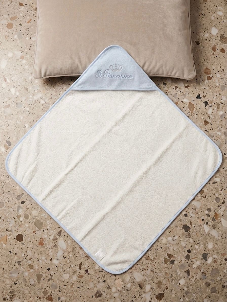 Accappatoio Neonato con Cappuccio Ricamato Principino e Principessa in Spugna 70x70 cm Made in Italy