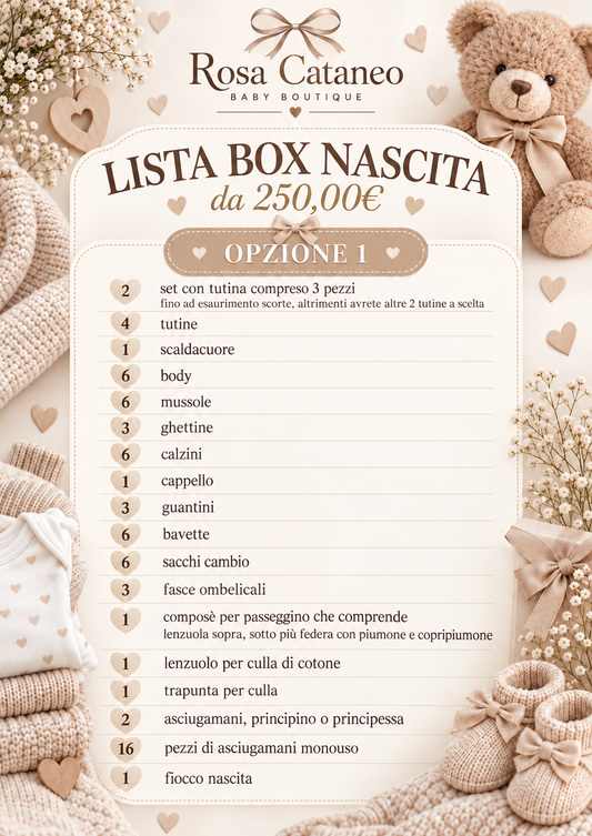 Lista Box Nascita da 250€ – Rosa Cataneo | Opzione 1 e 2
