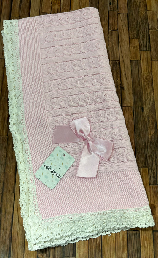 Scialle Neonato in Maglia con Pizzo e Fiocco My Baby Chic – Art. 2454