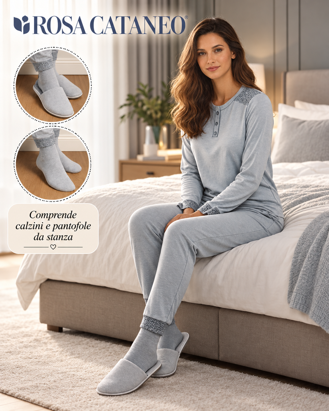 Pigiama Donna Reliable Mortisia in Caldo Cotone con Calzini e Pantofole