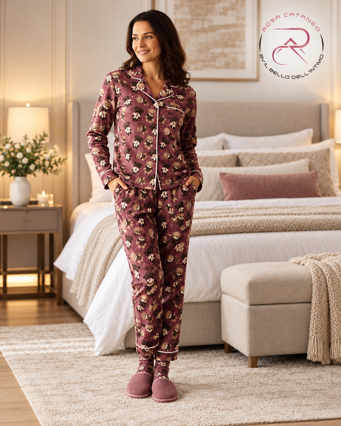 Pigiama Donna Reliable Quinzia in Caldo Cotone con Calzini e Pantofole da Stanza