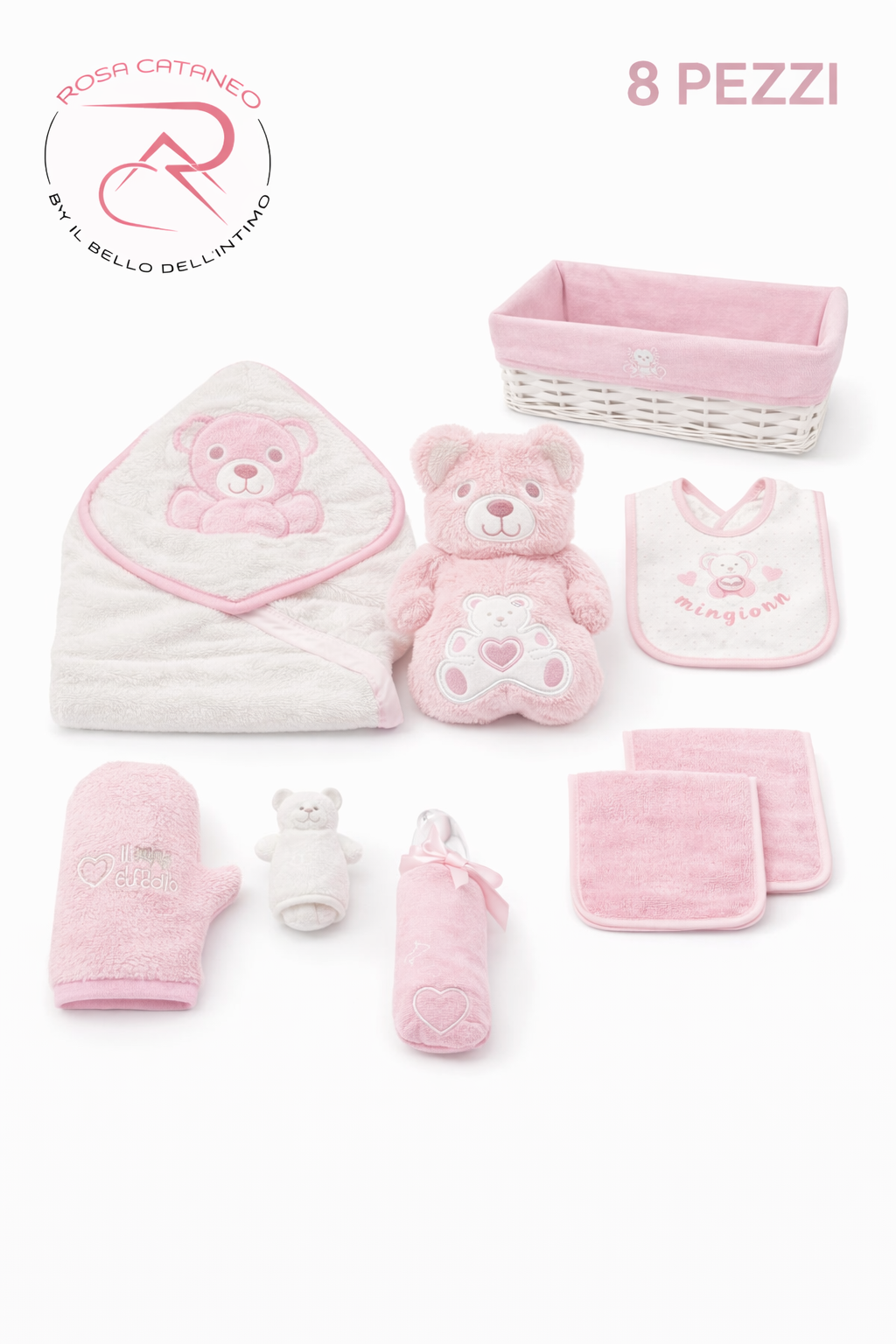 🍼 Cesto Neonato 8 Pezzi – Rosa Cataneo
