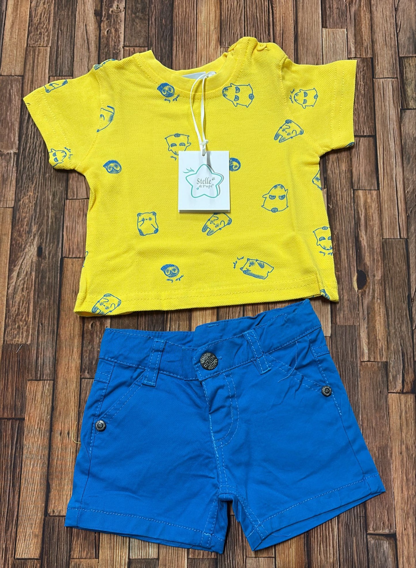 Completo Neonato Bimbo Estivo 2 Pezzi in Cotone con Pantaloncino – ART. BBO-655