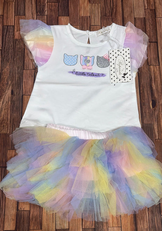 Completo Neonata con Gonna Tutu Arcobaleno in Tulle – Vestito Elegante Bambina