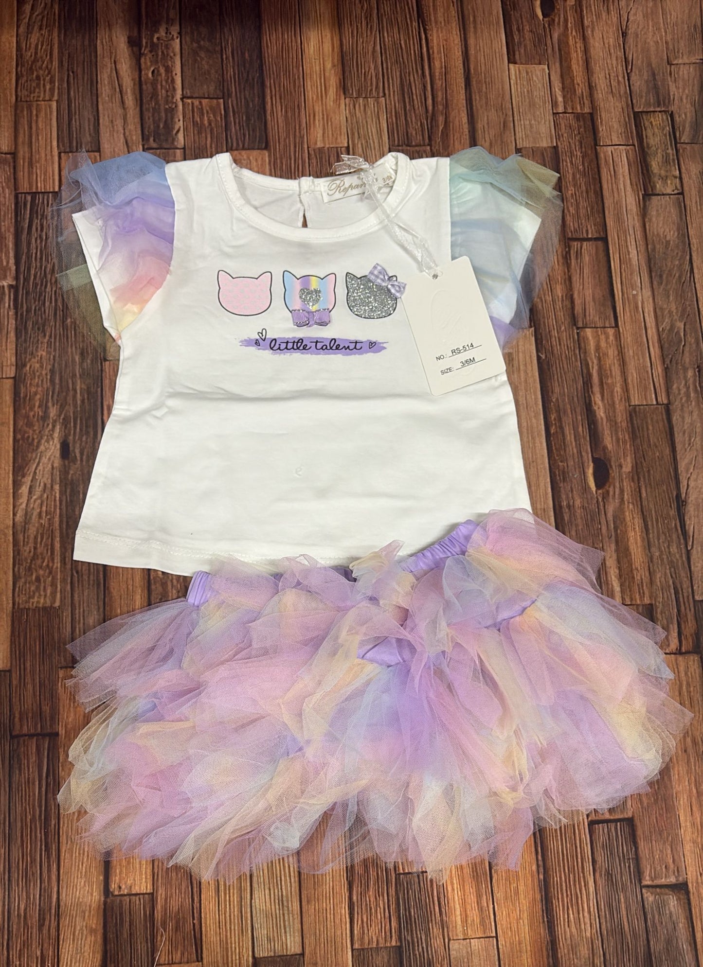 Completo Neonata con Gonna Tutu Arcobaleno in Tulle – Vestito Elegante Bambina