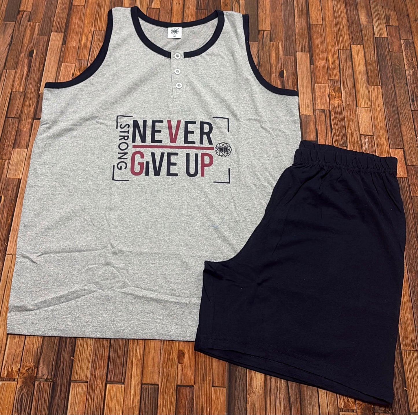 Pigiama Uomo Estivo Spalla Larga in Cotone Grigio e Navy