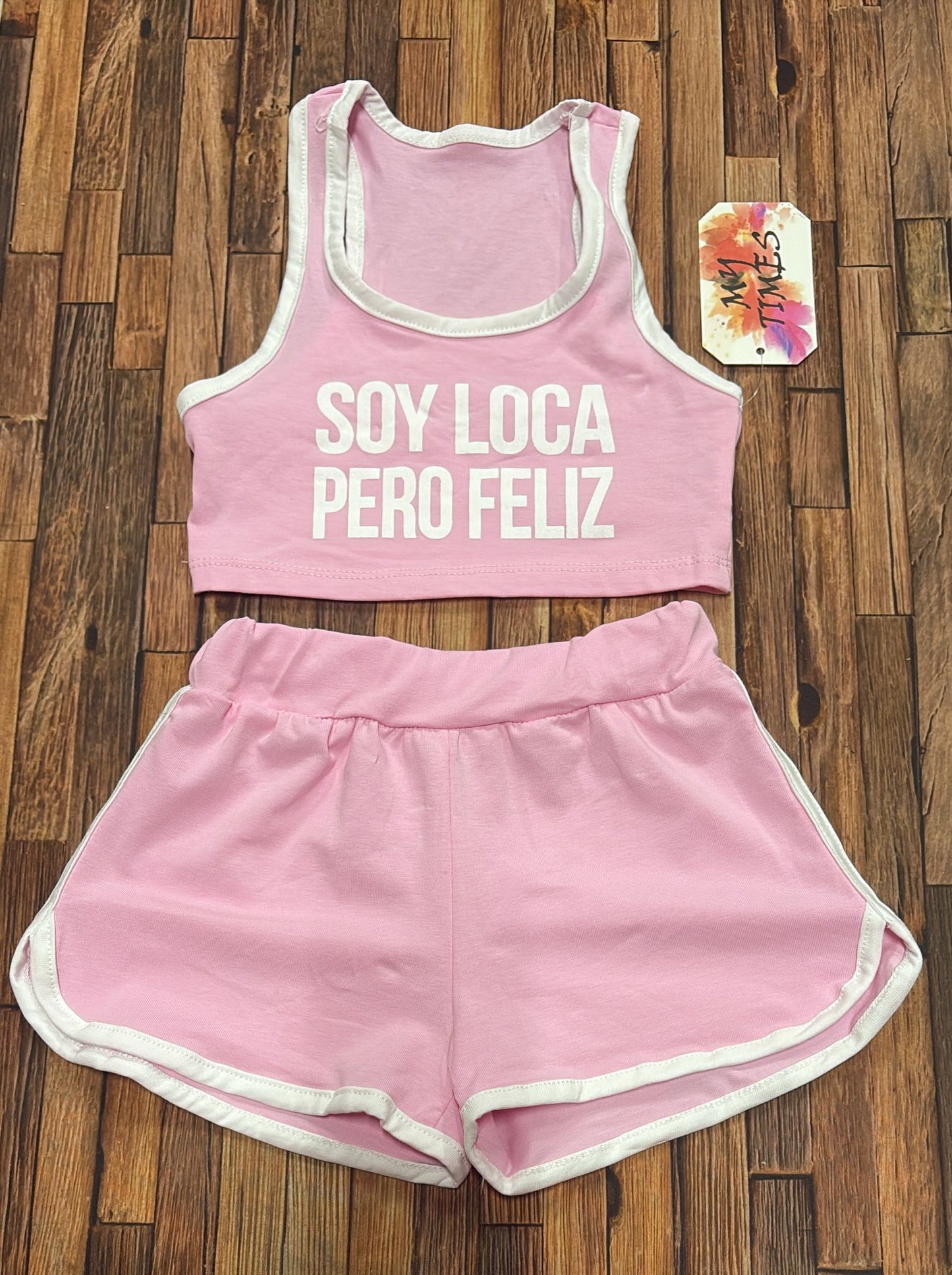 Completo Bimba "Soy Loca Pero Feliz" in Cotone Made in Italy | Fucsia e Rosa