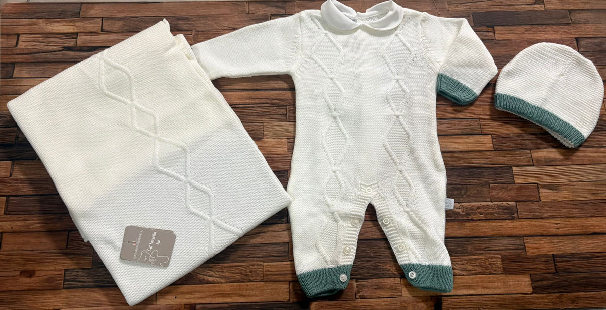 Completo Neonato 3 Pezzi Nazareno Gabrielli NG-3488 DIS.6 Tutina Copertina e Cappellino