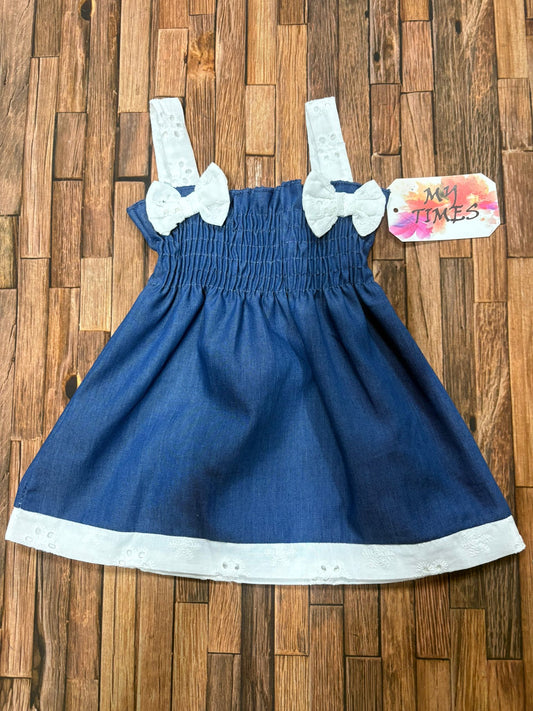 Vestitino Neonata Jeans con Fiocchi e Sangallo | Made in Italy