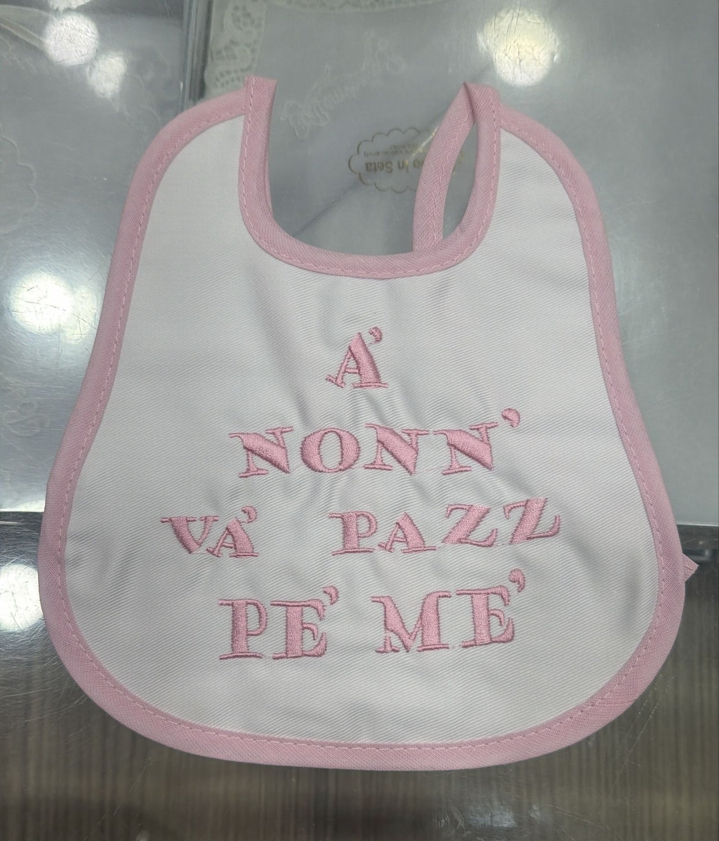 Bavetto Neonato Divertente Napoletano in Cotone – Bavaglino con Frasi Simpatiche Rosa Baby