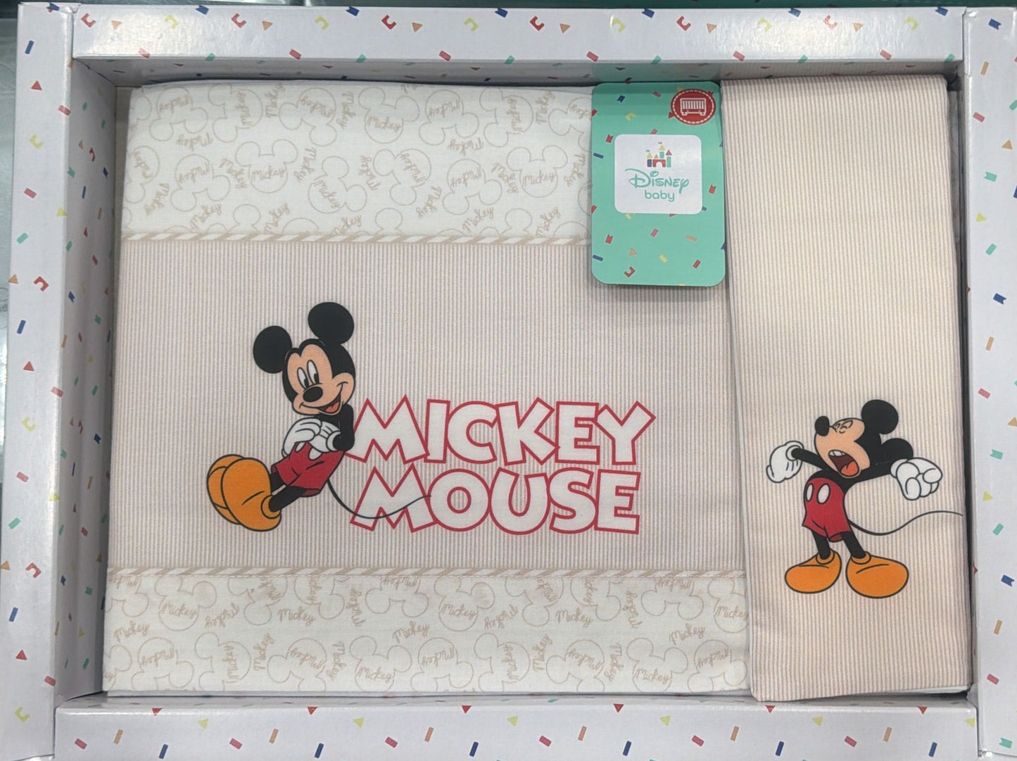 Completo Lenzuola Lettino Disney Baby Topolino e Minnie 100% Cotone 3 Pezzi