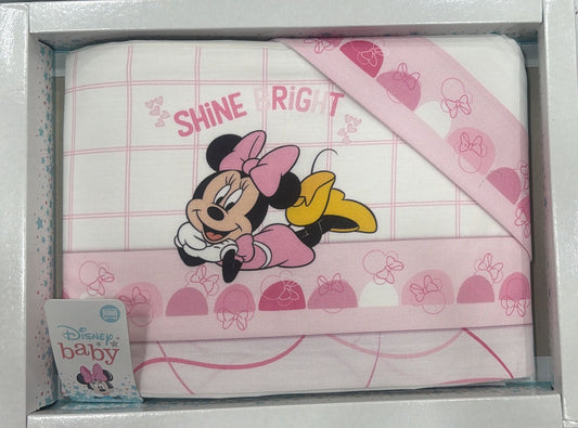 Completo Lenzuola Lettino Disney Baby Topolino e Minnie 100% Cotone 3 Pezzi