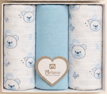 Quadrati di Garza Melanie Dolce 70x70 cm Set 3 Pezzi per Neonato Art. BA004
