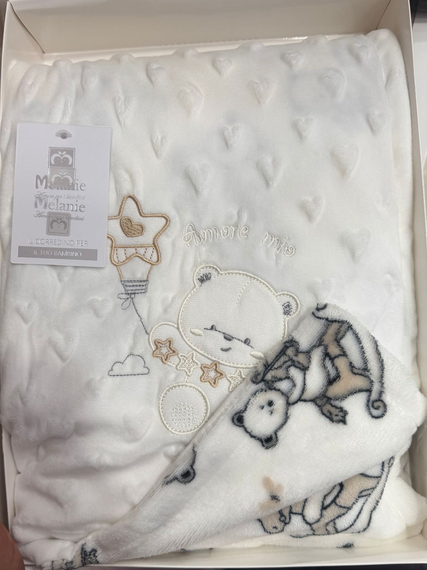 Copertina Neonato Double Face Melanie CD73 Ricamo 1 – Coperta Morbida 100x130 cm