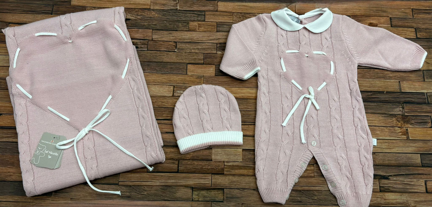 Set 3 Pezzi Neonato Nazareno Gabrielli NG-3488 Tutina Coperta e Cappellino 100% Acrilico
