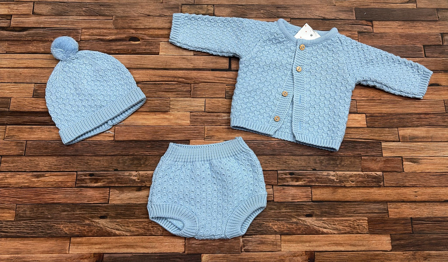 Completo Neonato in Maglia con Cappellino Ref. 350/2 Beige Cielo Verde Salvia Cipolla
