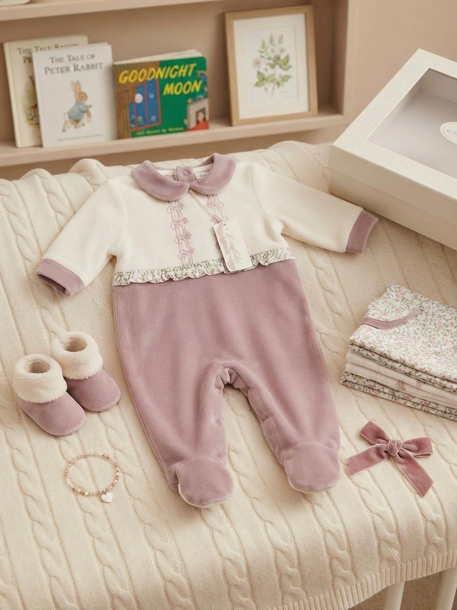 Tutina Neonato in Ciniglia con Colletto Ricamato – I Batuffolini B548/12F