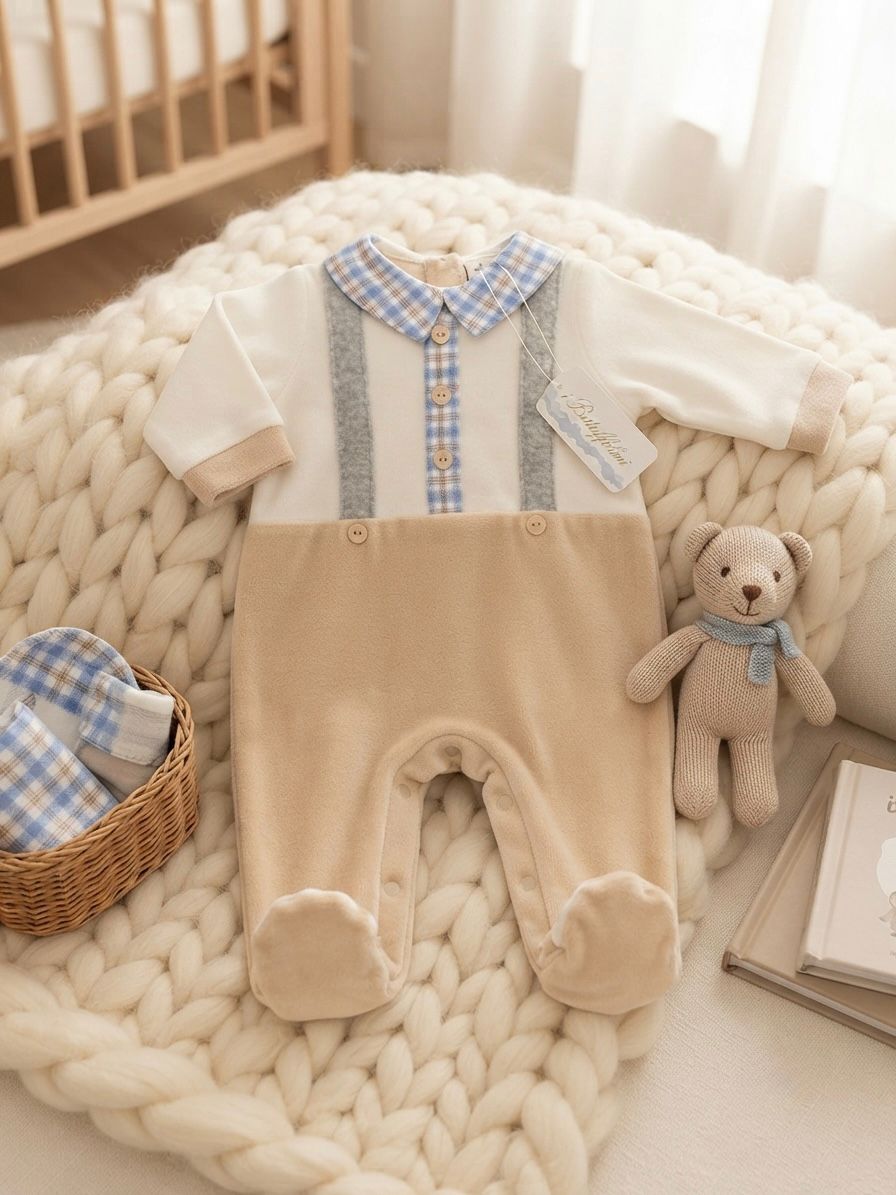 Tutina in Ciniglia Neonato Elegante con Effetto Salopette – I Batuffolini B548/14M