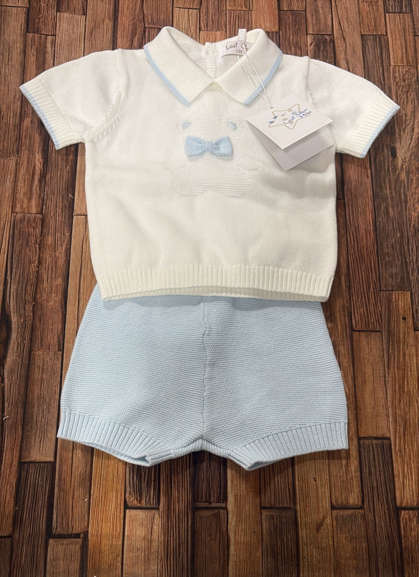 Completino Neonato in Filo 100% Cotone Bianco e Cielo – Art. NEO-512