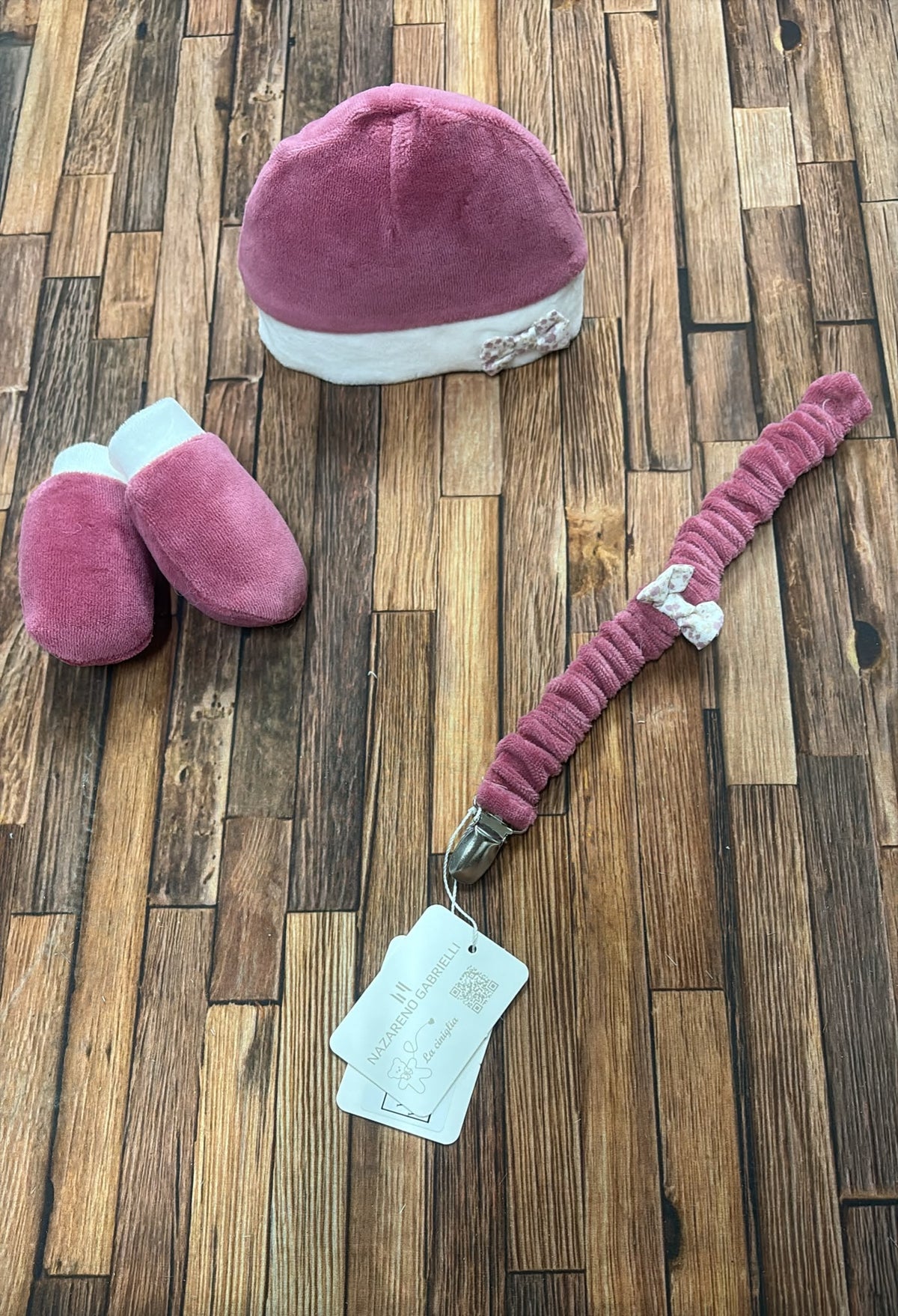 Set 3 Pezzi Neonato Nazareno Gabrielli in Ciniglia – Cappellino, Muffolette e Portaciuccio