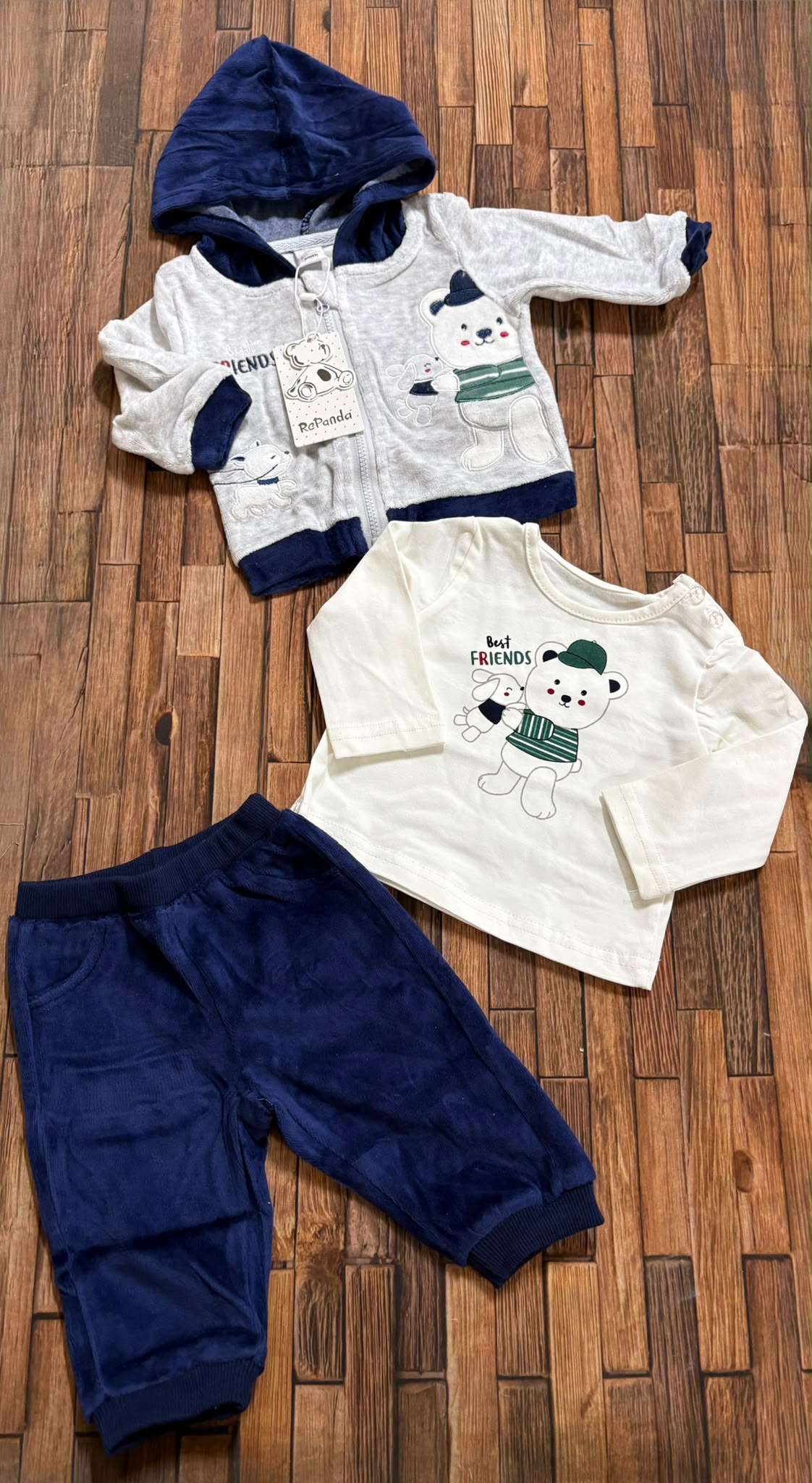 Tuta in ciniglia 3 pezzi neonato RePanda
