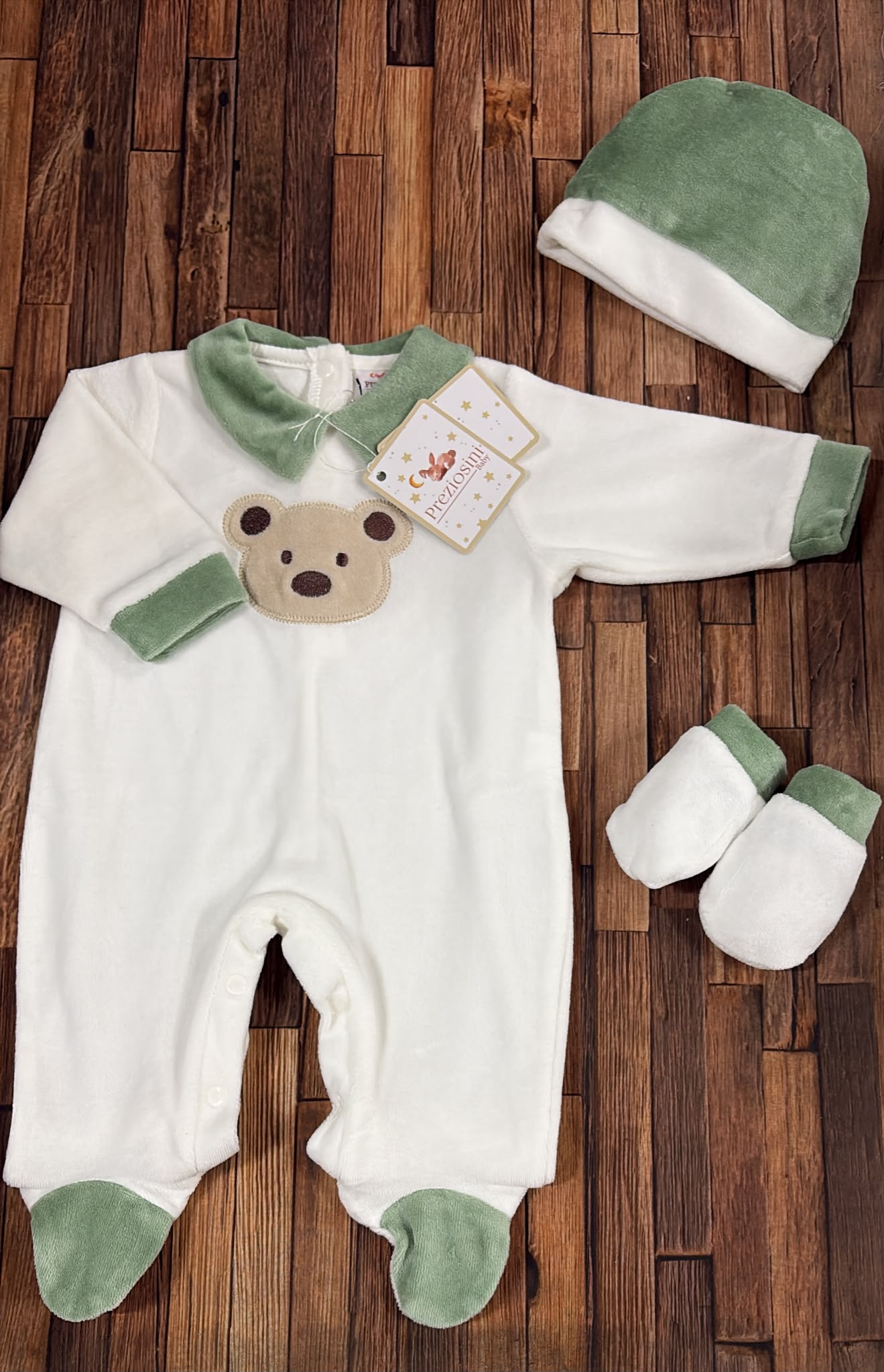 Set Tutina in Ciniglia con Cappellino e Muffole Preziosini PRXS506/5M