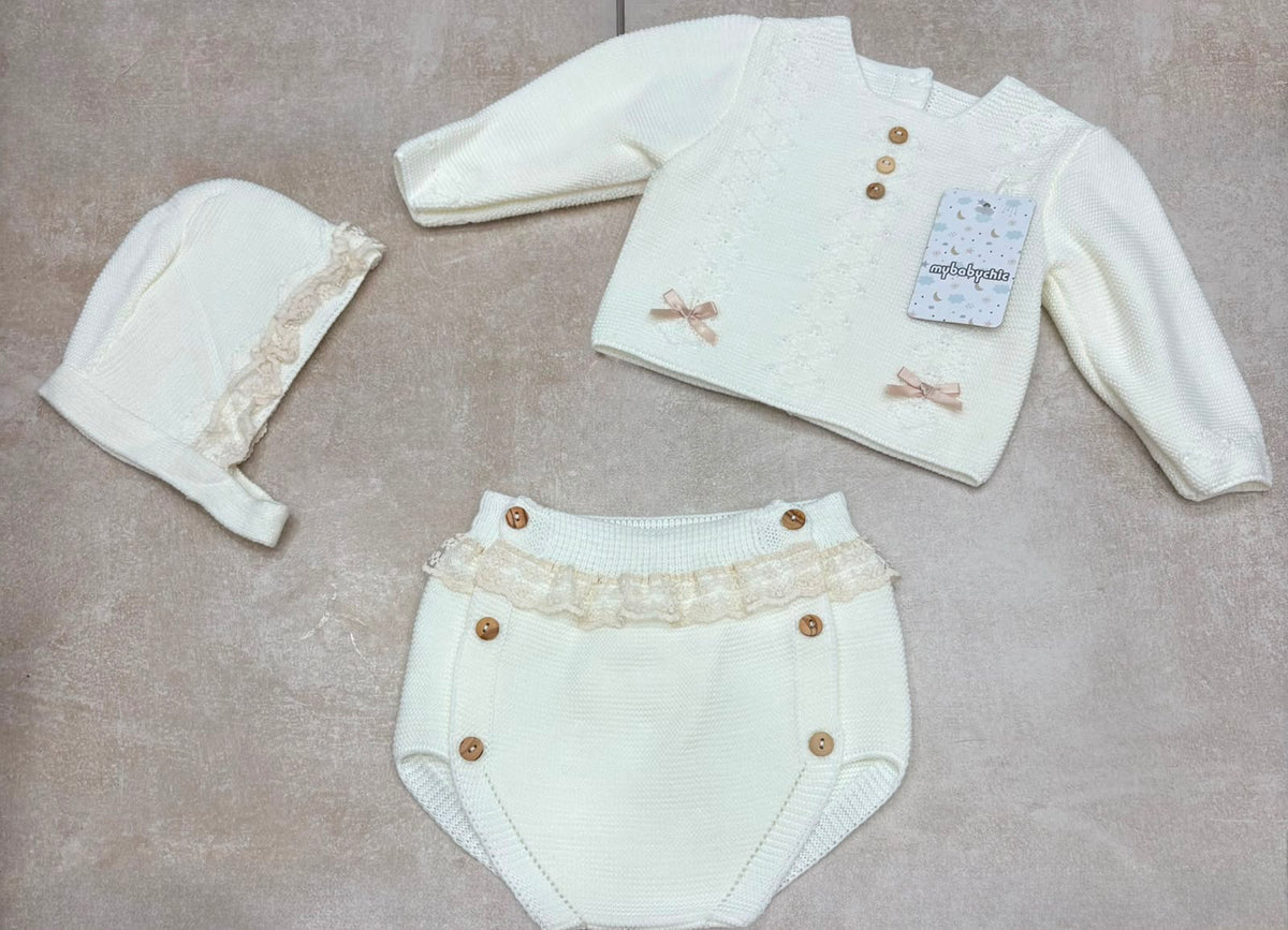 Completo 3 Pezzi Neonata in Maglia My Baby Chic – Art. 2478