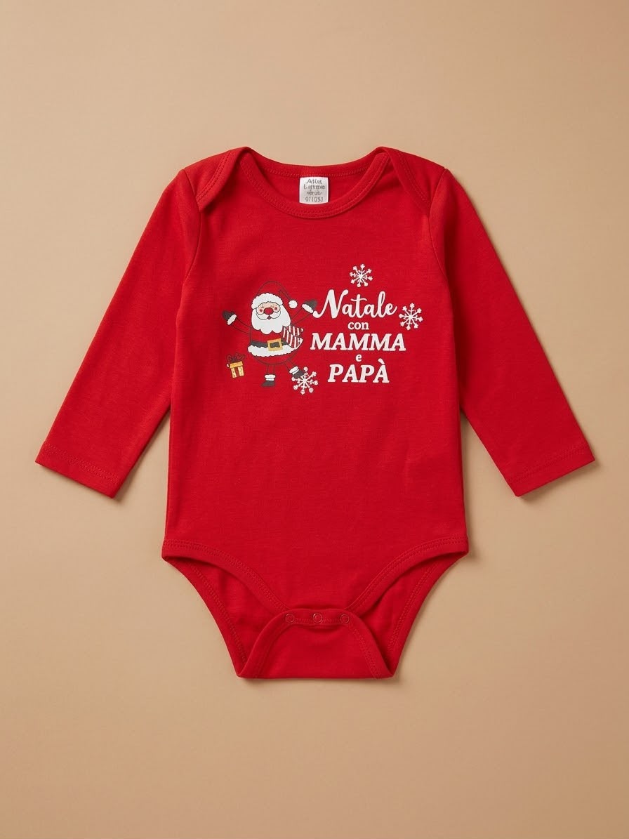 Body Natalizio Neonato in 100% Cotone Alta Linea – Natale con Mamma e Papà / Nonna e Nonno