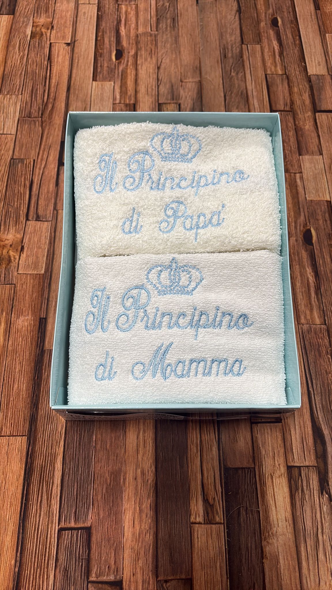 Coppia Asciugamani Neonato Ricamati in Spugna Puro Cotone Art.1517