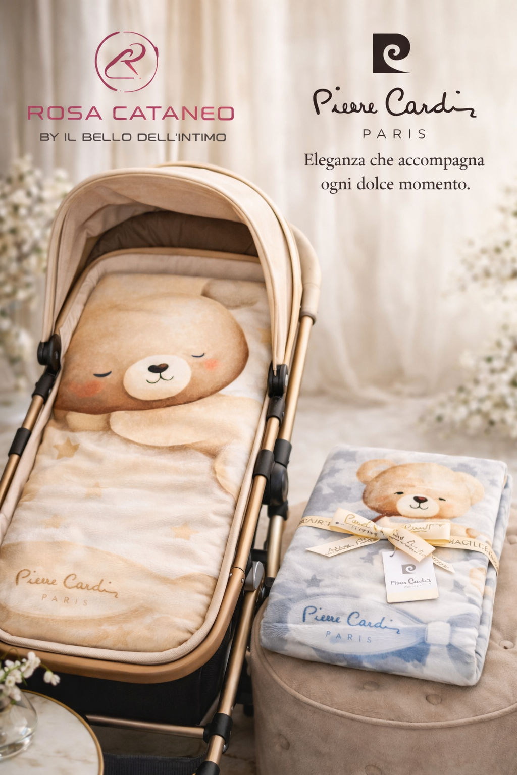 Copertina neonato in cotone Pierre Cardin per passeggino – fantasia orsetto