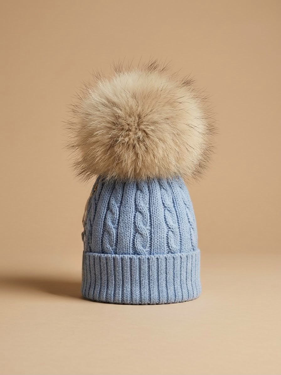 Cappello Neonato in Lana Merinos con Pon Pon di volpe Nancy Baby – Art. 1657