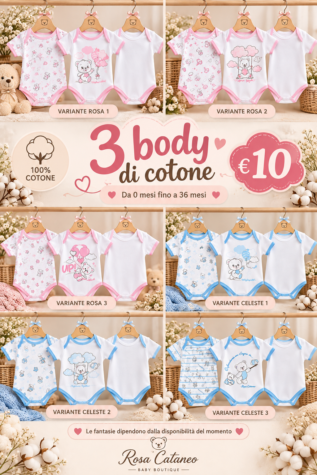 Tris 3 Body Neonato Cotone Nazareno Gabrielli – 0/36 Mesi