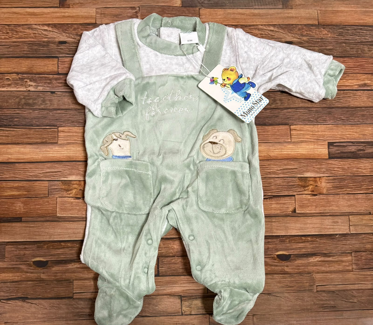 Tutina Neonato in Ciniglia Mono Star con Salopette – Art. XW-19158