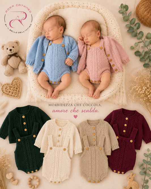 Completo Neonato in Maglia con Pagliaccetto e Giacchino Mod. LANA REF.585