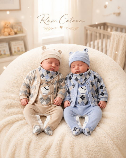 Completo Neonato in Ciniglia 4 Pezzi con Giacchino, Cappellino e Bavetta – Art. RB-566