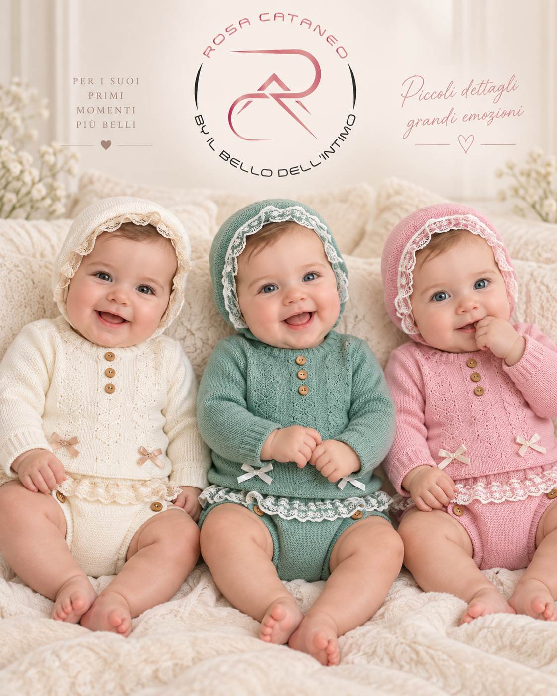 Completo 3 Pezzi Neonata in Maglia My Baby Chic – Art. 2478