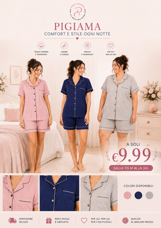 Pigiama Donna Aperto Avanti con Pantaloncino – ART. K-775