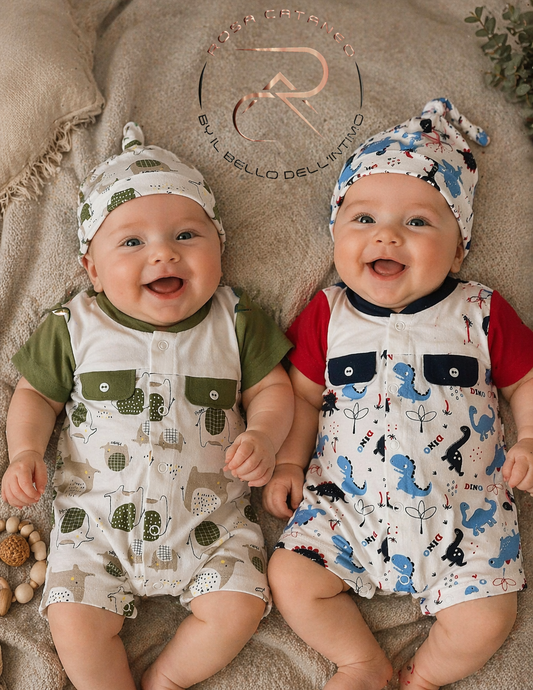 Pagliaccetto neonato in cotone con cappellino e quadrato – ART. RB-600