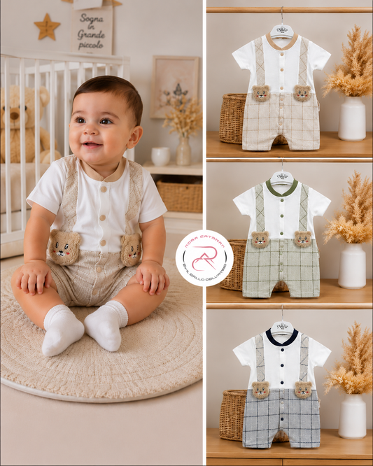 Pagliaccetto Neonato Blu e Beige in Cotone – Art. 006689