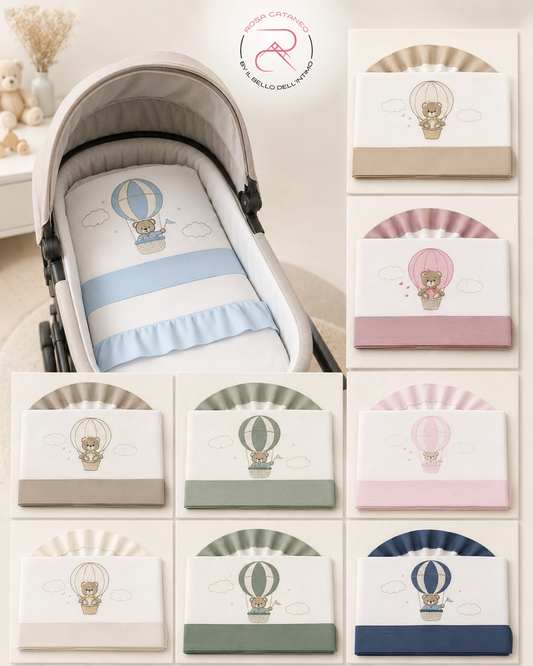Lenzuola Passeggino Cotone Orsetto Mongolfiera Ornella LC016