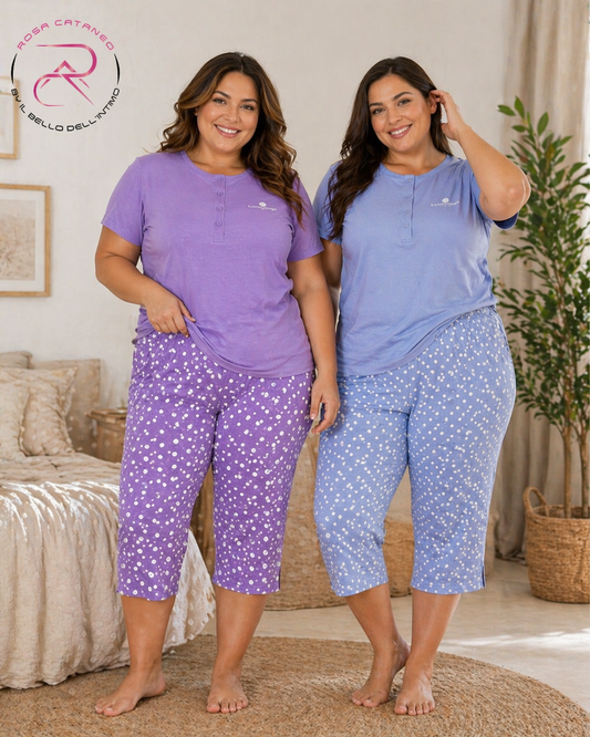 Pigiama donna curvy in cotone corto pinocchietto – BERTILLA | LUNA LOUNGE