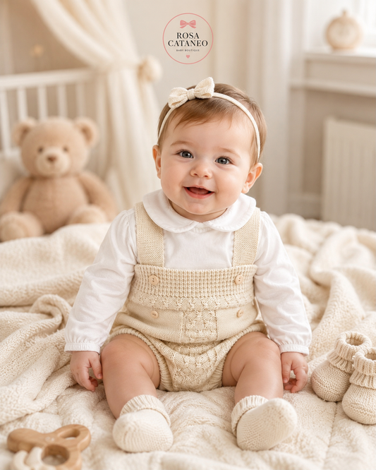 Pagliaccetto Neonato in Maglia con Camicia Integrata – Beige | Art. 1180