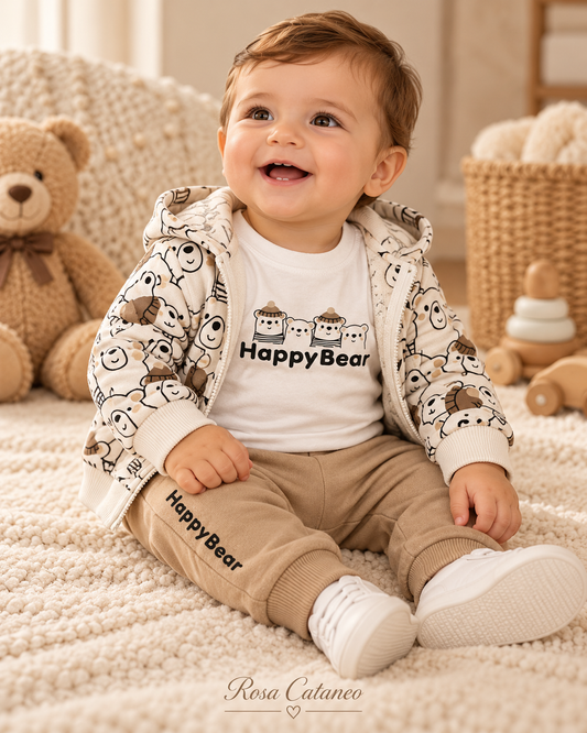 Completo Neonato 3 Pezzi Happy Bear – Beige