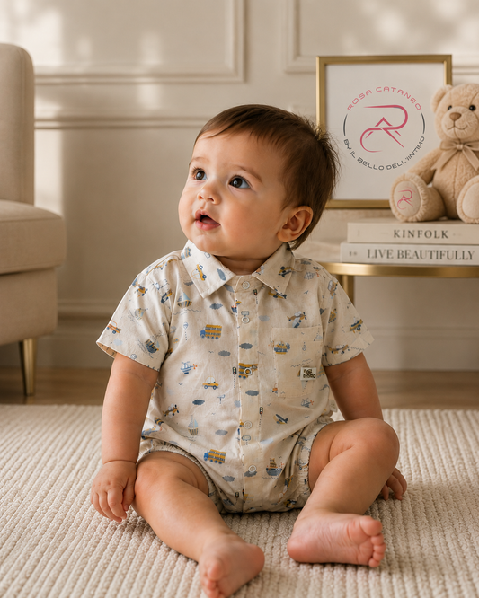 Pagliaccetto Neonato Beige Fantasia con Colletto – Art. 884