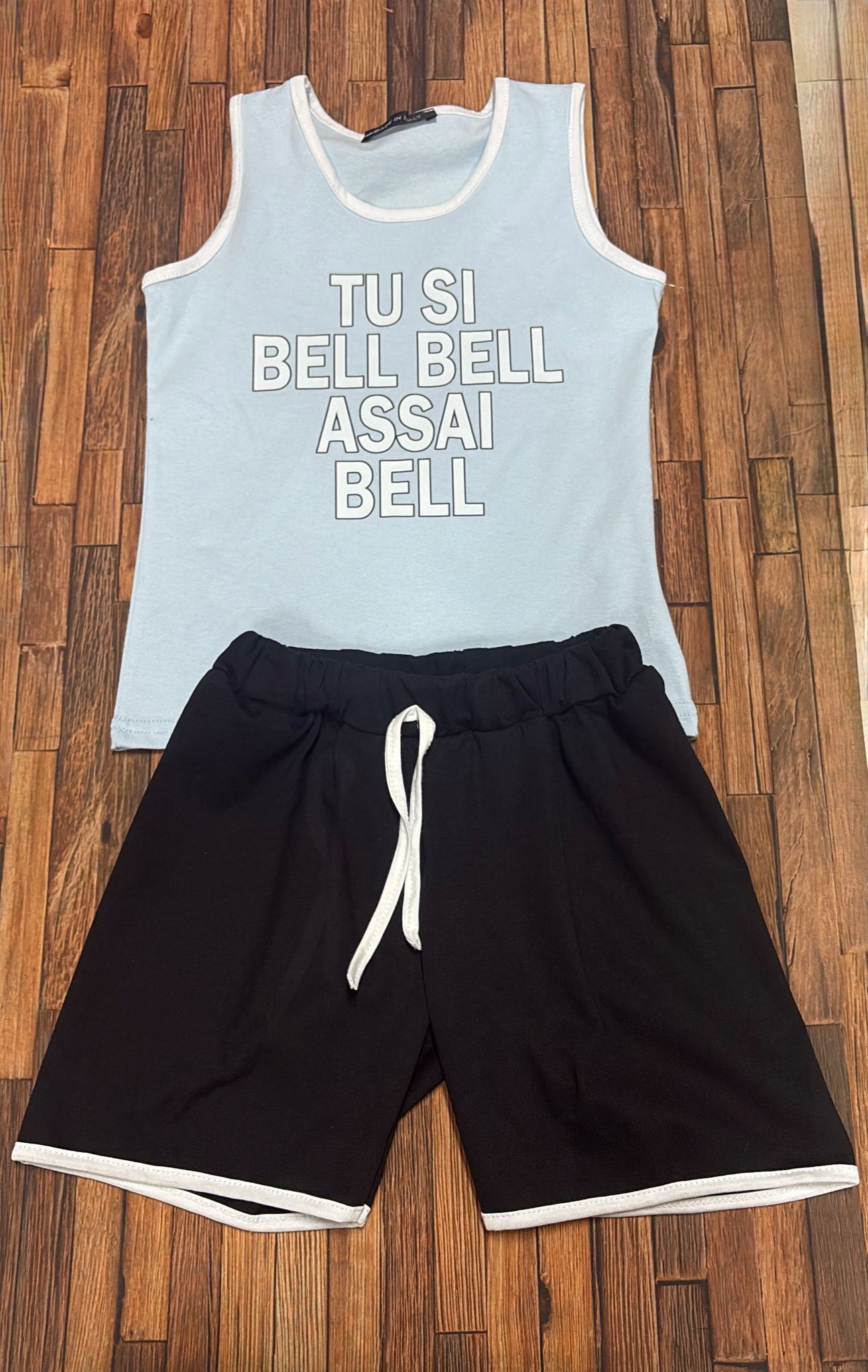 Completo Bambino frase di Geolier Canotta e Bermuda Estivo Made in Italy