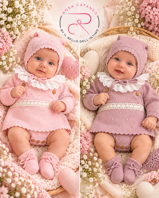 Completo Neonata 3 Pezzi My Baby Chic con Culotte e Cuffietta – Art. 2457