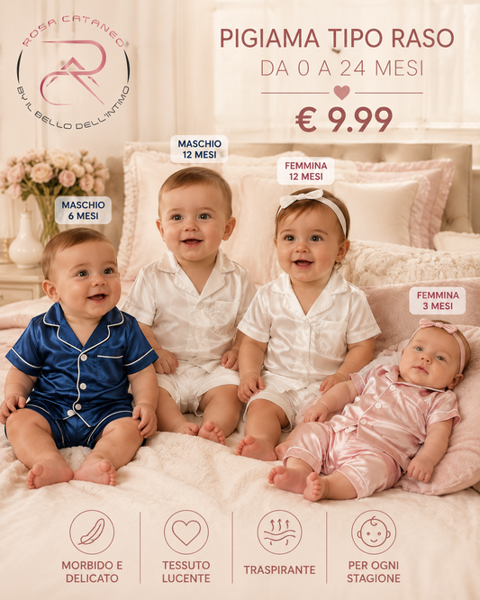 Pigiamino per neonati in Raso – Rosa, Blu e Bianco