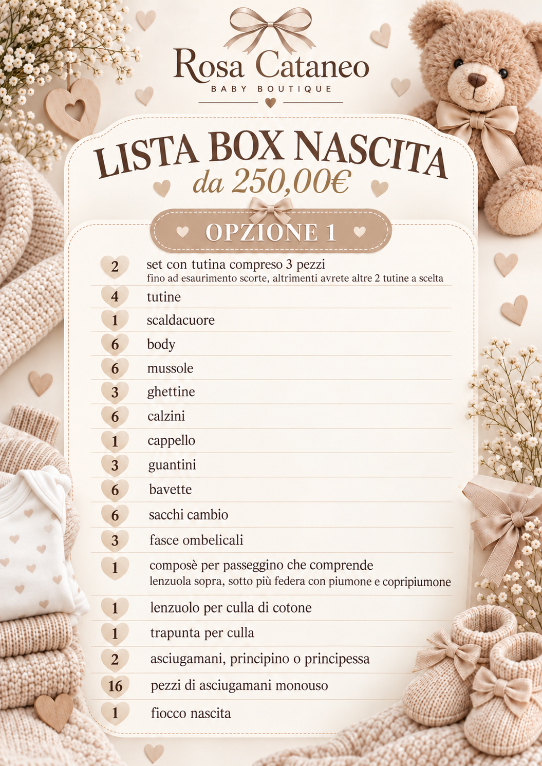 Lista Box Nascita da 250€ – Rosa Cataneo | Opzione 1 e 2