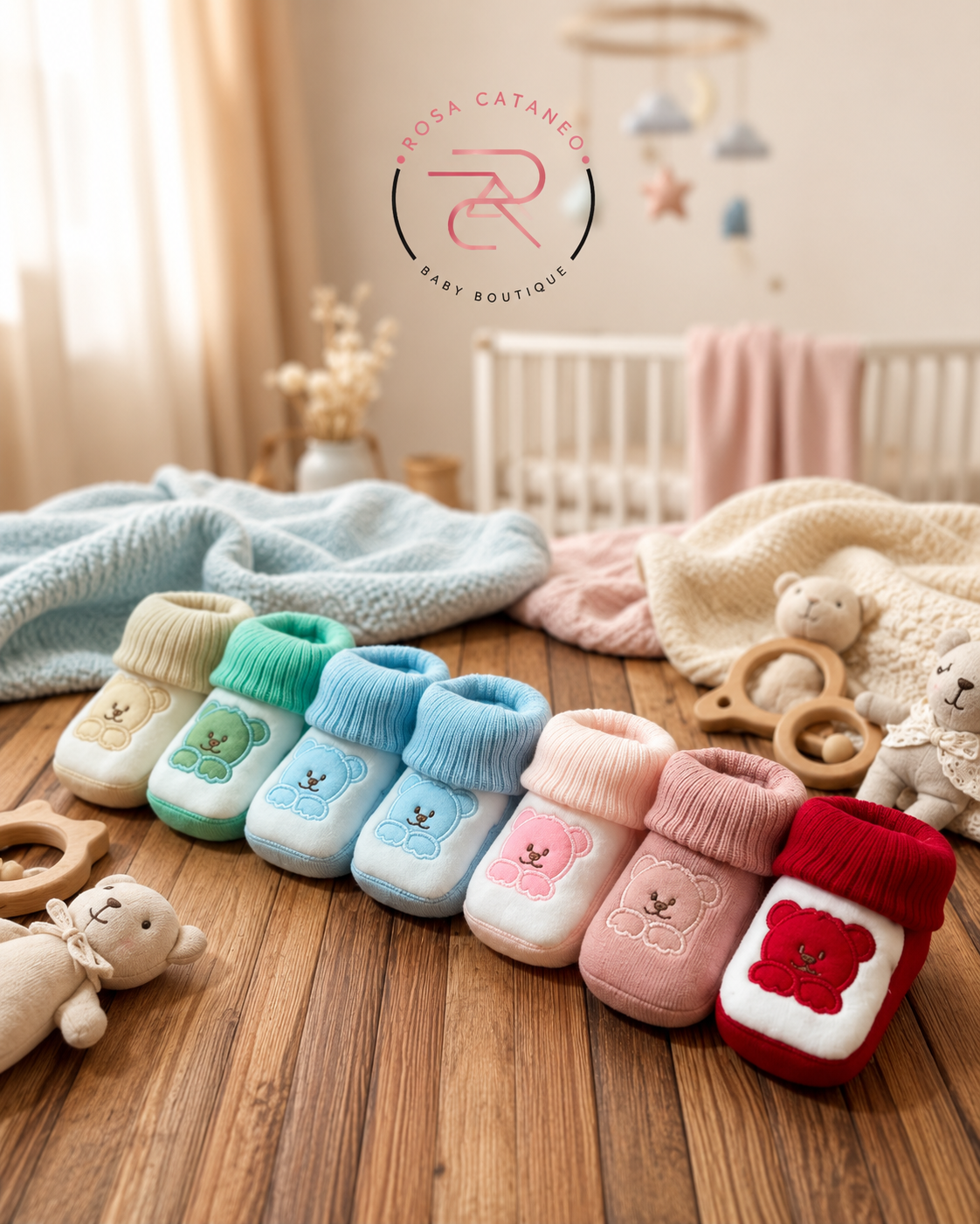 Scarpine Neonato Caldo Cotone con Orsetto Ricamato – Modello 3