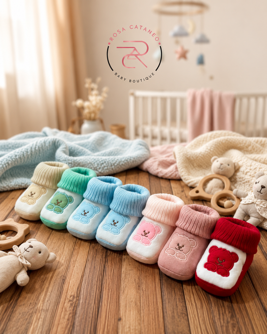 Scarpine Neonato Caldo Cotone con Orsetto Ricamato – Modello 3